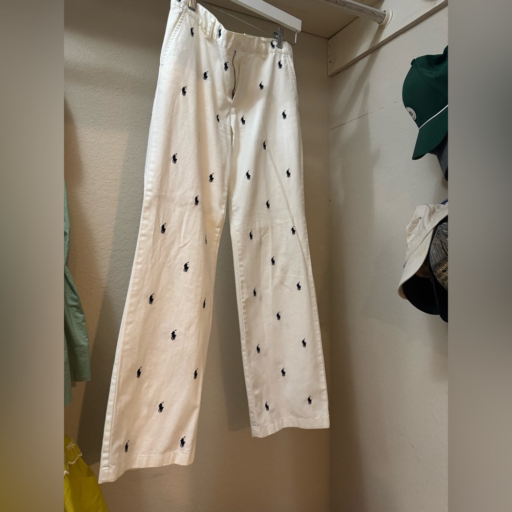 Ralph Lauren Sport white cottonn pants with navy polo horse logo